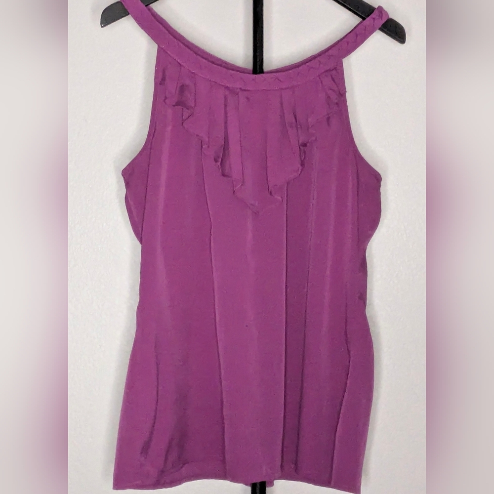 Banana Republic XL Purple Ruffle Neck Sleeveless Blouse